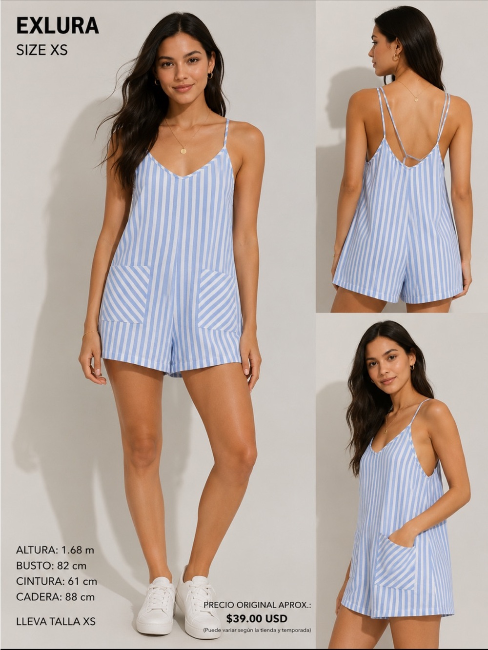 Exlura Blue & White Striped Cami Romper